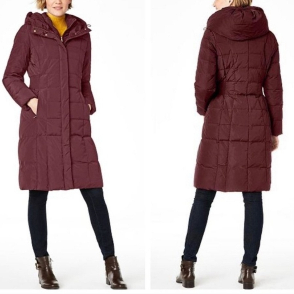 Cole Haan Signature Box-Quilt Bib Down Puffer Winter Burgundy Coat Size S/P